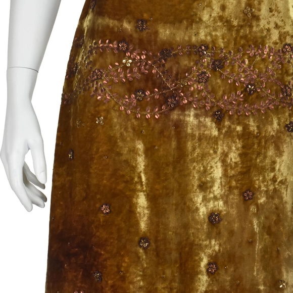 Badgley Mischka gold velvet beaded gown Vintage Y2K size 8 - Picture 4 of 15